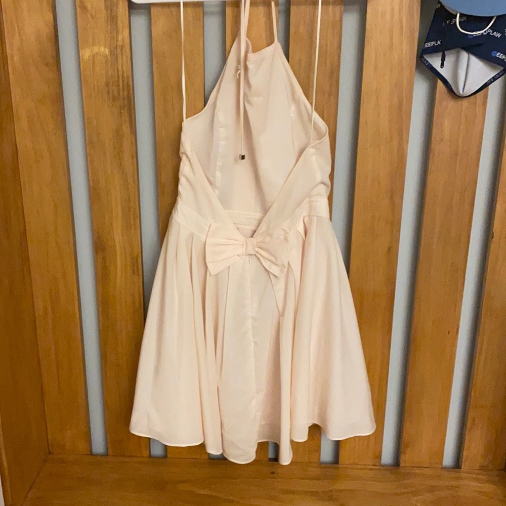 Light Pink Chiffon Halter Backless Skater Mini Dress